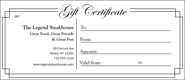 Black and White Gift Certificate 003 Product Front