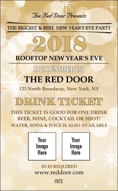 Gold Glitter Drink Ticket Product Front