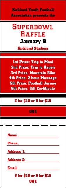 Sports Raffle Ticket 008 in Red and Black Product Front
