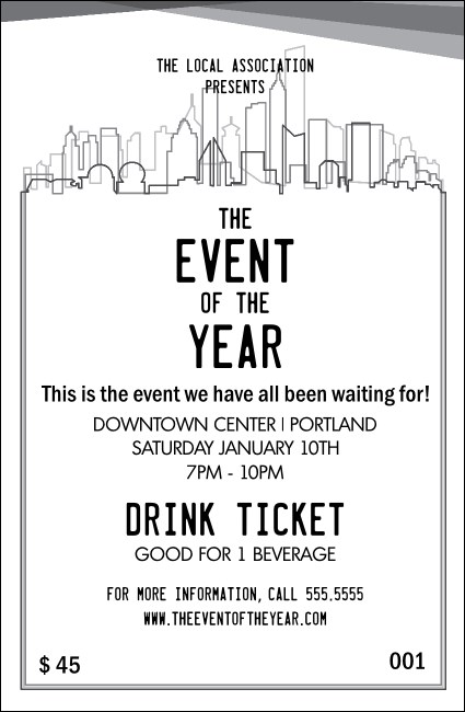 All Purpose Skyline Black and White  Drink Ticket Product Front