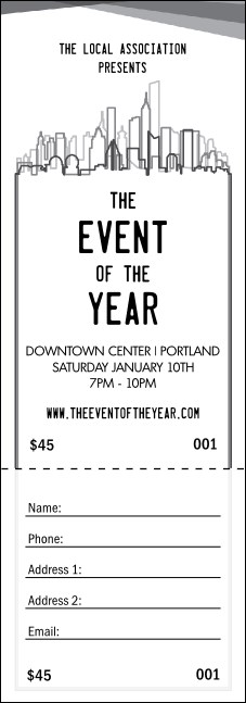 All Purpose Skyline Black and White  Raffle Ticket Product Front