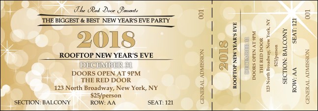 Gold Glitter Reserved Event Ticket Product Front